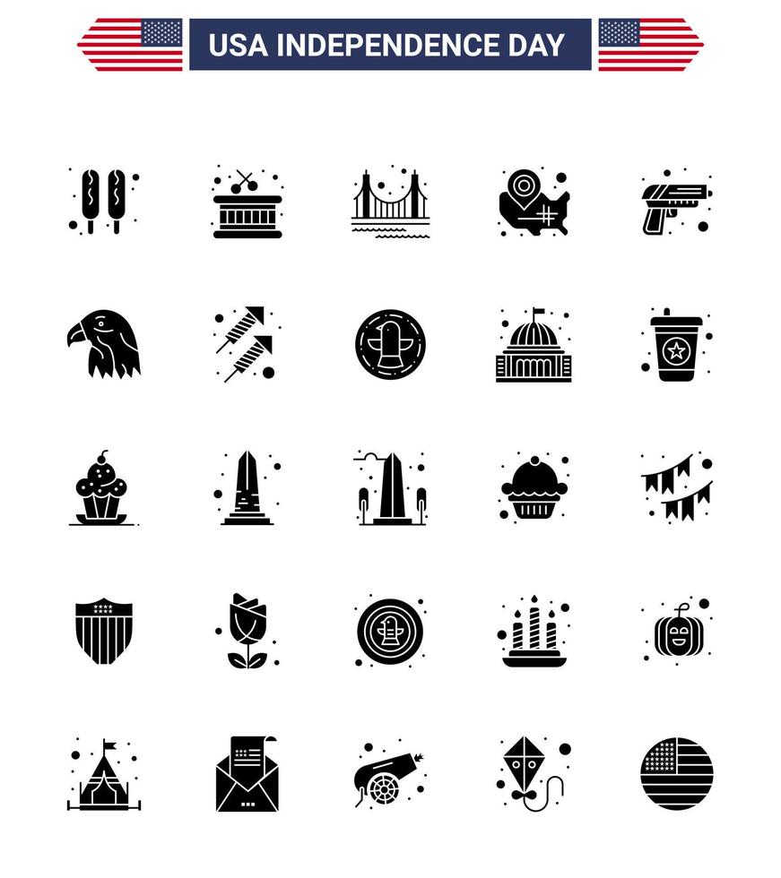 conjunto de 25 iconos del día de estados unidos símbolos americanos signos del día de la independencia para ubicación de seguridad pin golden estados de wisconsin elementos de diseño de vector de día de estados unidos editables