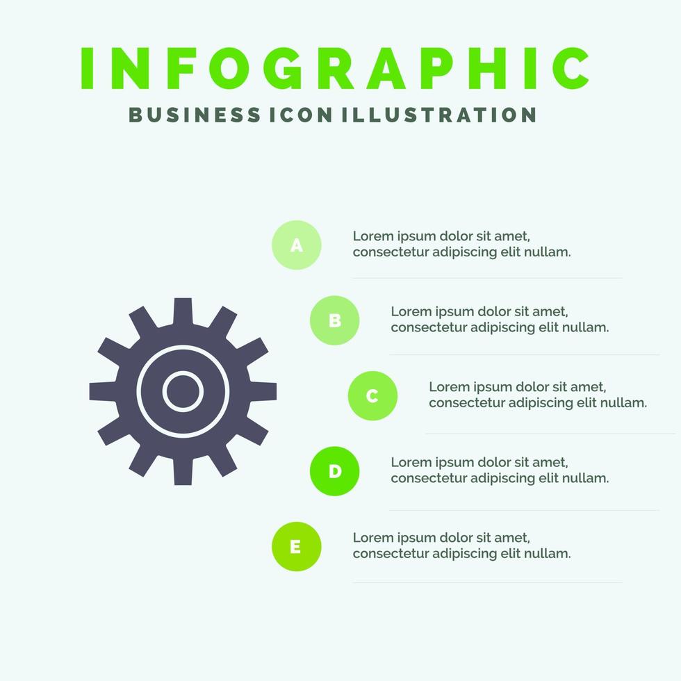 engranaje ajuste rueda engranajes sólido icono infografía 5 pasos presentación fondo vector