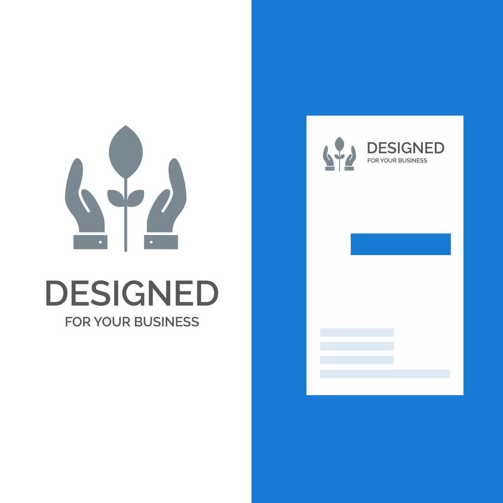 diseño de logotipo gris de energía de mano de planta de conservación y plantilla de tarjeta de visita vector