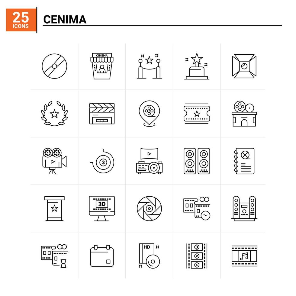 25 Cenima icon set vector background