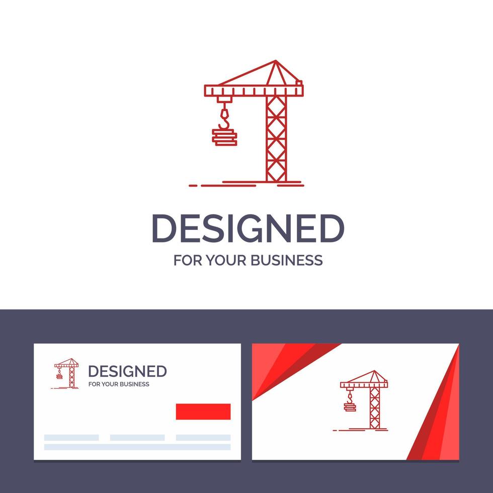 Creative Business Card and Logo template Crane Building Construction Constructing Tower Vector Illustration