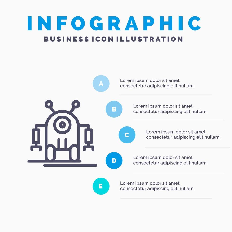 Human Robotic Robot Technology Line icon with 5 steps presentation infographics Background vector