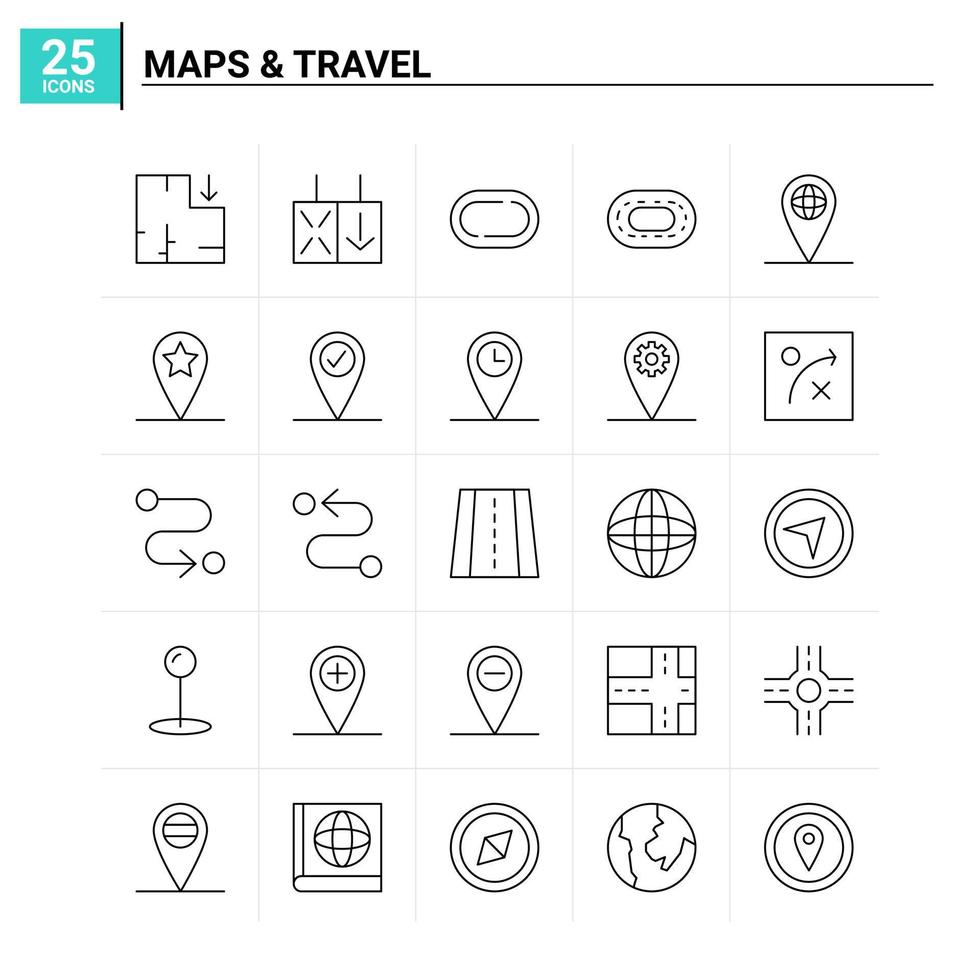 25 mapas viajes conjunto de iconos vector fondo