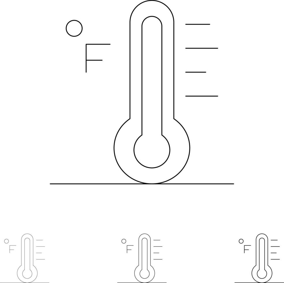 Cloud Light Rainy Sun Temperature Bold and thin black line icon set vector