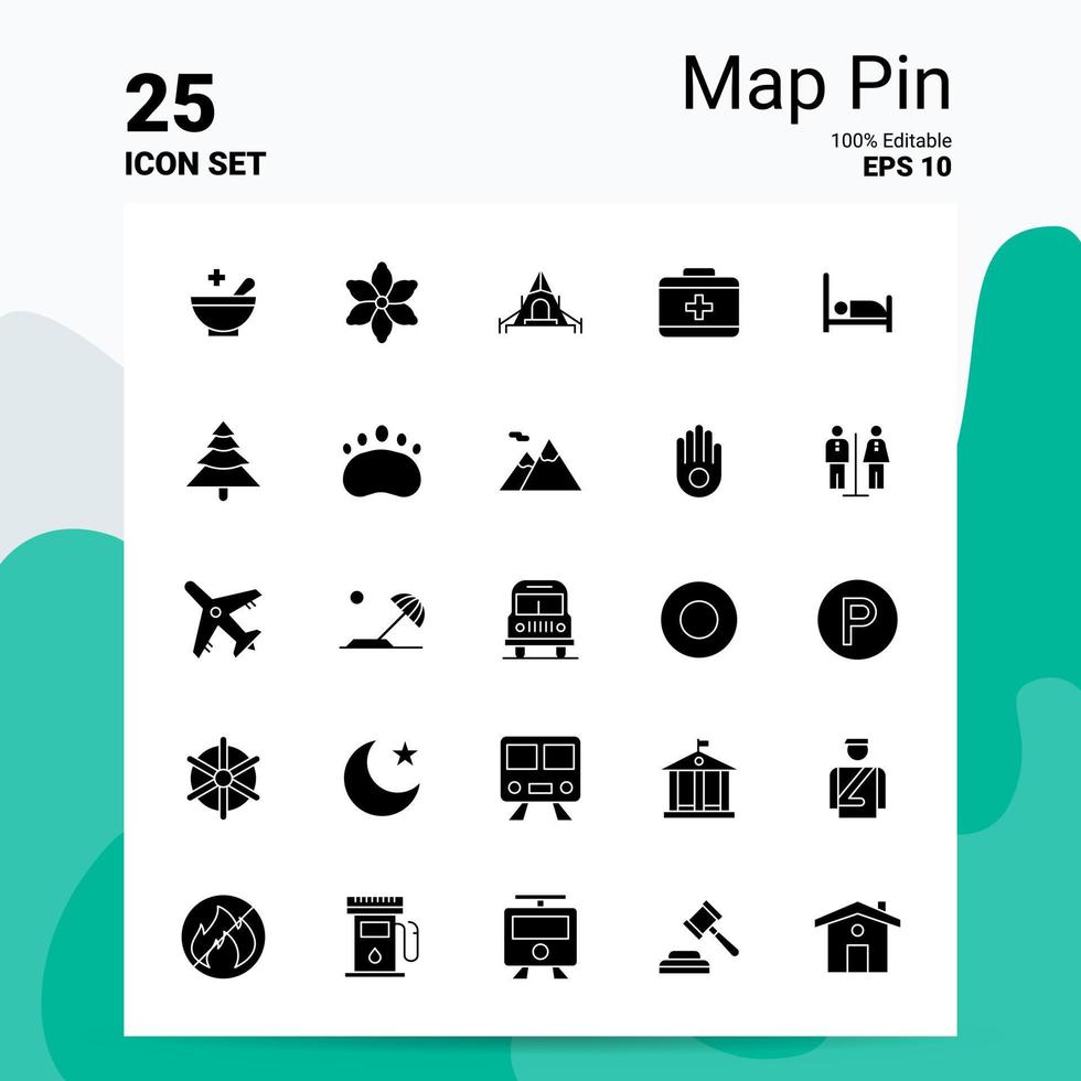 25 Map Pin Icon Set 100 Editable EPS 10 Files Business Logo Concept Ideas Solid Glyph icon design vector
