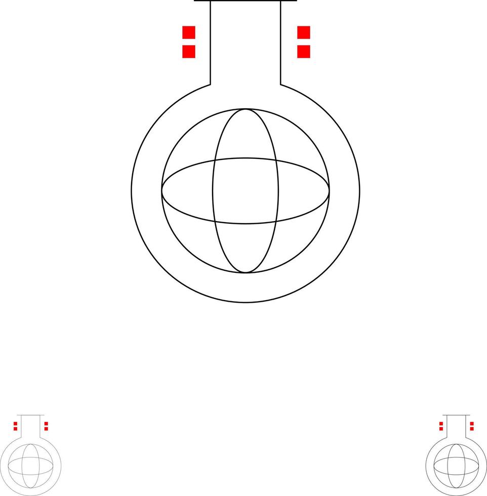Chemical Flask Chemistry Experiment Bold and thin black line icon set vector