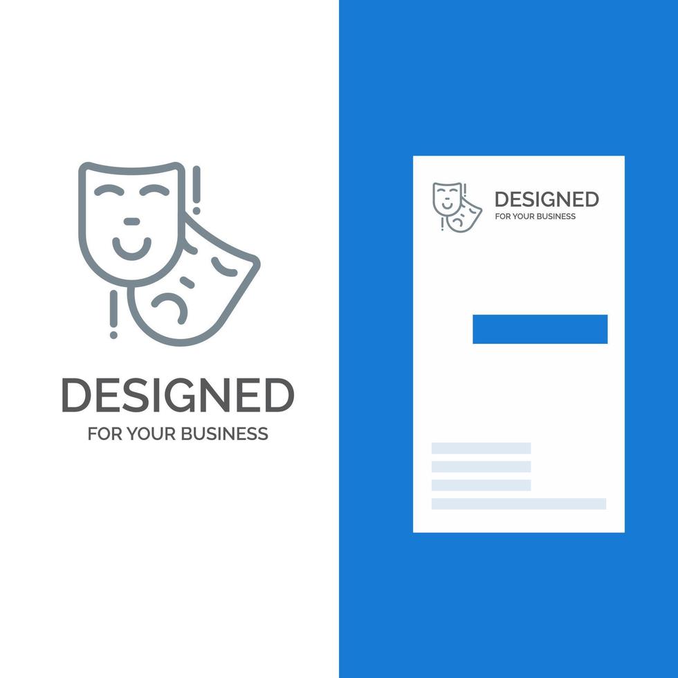 Acting Masks Persona Theater Grey Logo Design and Business Card Template vector