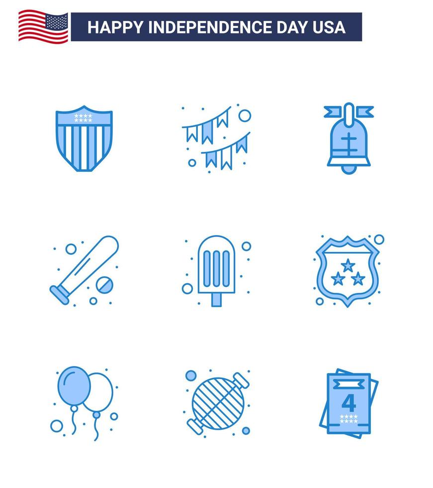 9 usa blue pack de signos y símbolos del día de la independencia de usa bat garland baseball usa editable usa day elementos de diseño vectorial vector