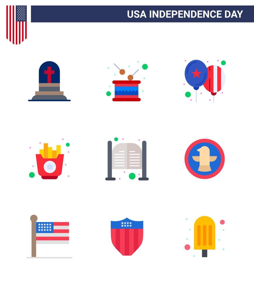 Happy Independence Day 9 Flats Icon Pack for Web and Print bar fries independence food party Editable USA Day Vector Design Elements