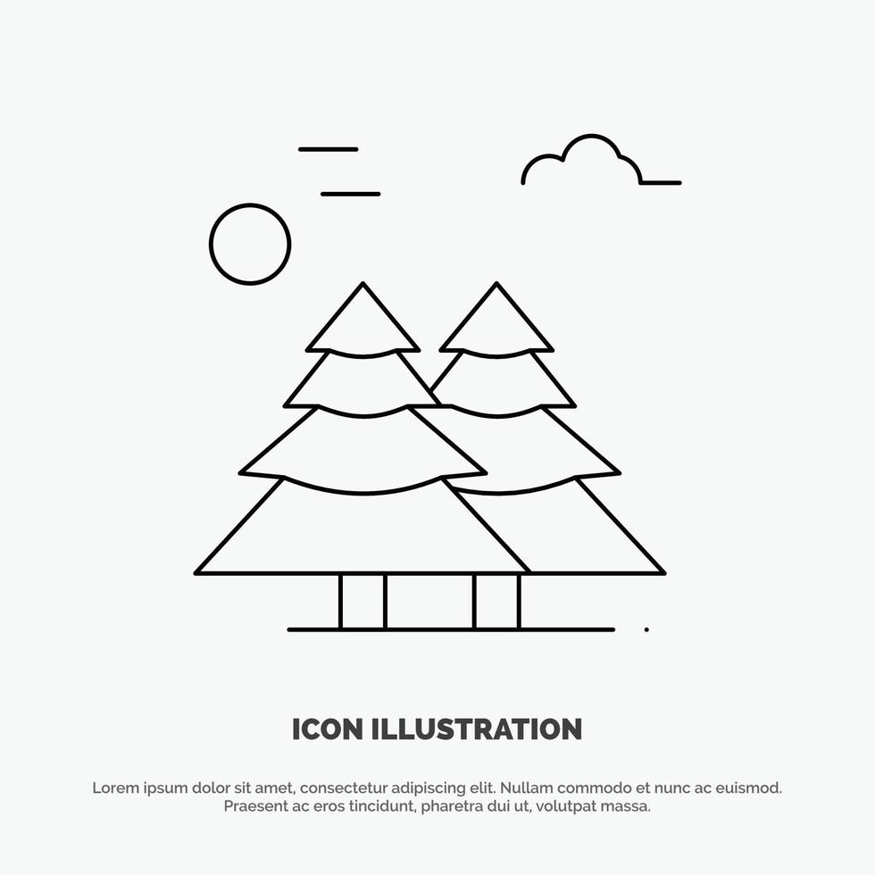 Alpine Arctic Canada Pine Trees Scandinavia Line Icon Vector