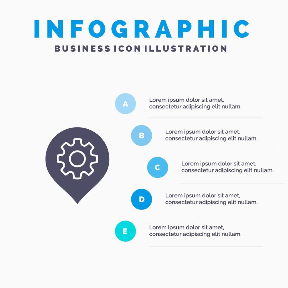 Gear Setting Location Map Solid Icon Infographics 5 Steps Presentation Background vector