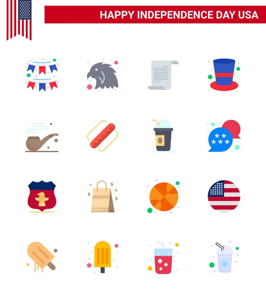 Set of 16 Modern Flats pack on USA Independence Day smoke magic hat file hat american Editable USA Day Vector Design Elements