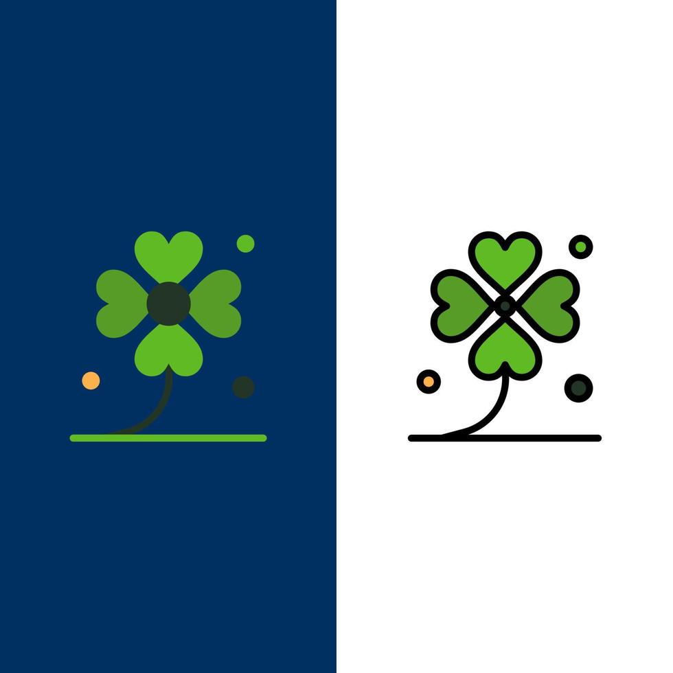 Clover Four Ireland Irish Lucky  Icons Flat and Line Filled Icon Set Vector Blue Background