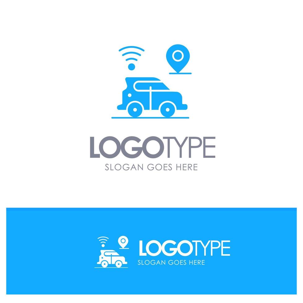 logotipo sólido azul de la tecnología del mapa de ubicación del automóvil con lugar para el eslogan vector