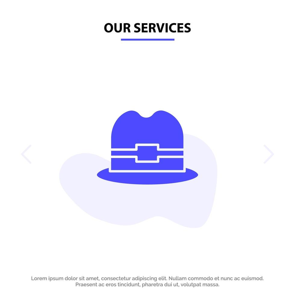 Our Services Hat Tourism Man Solid Glyph Icon Web card Template vector