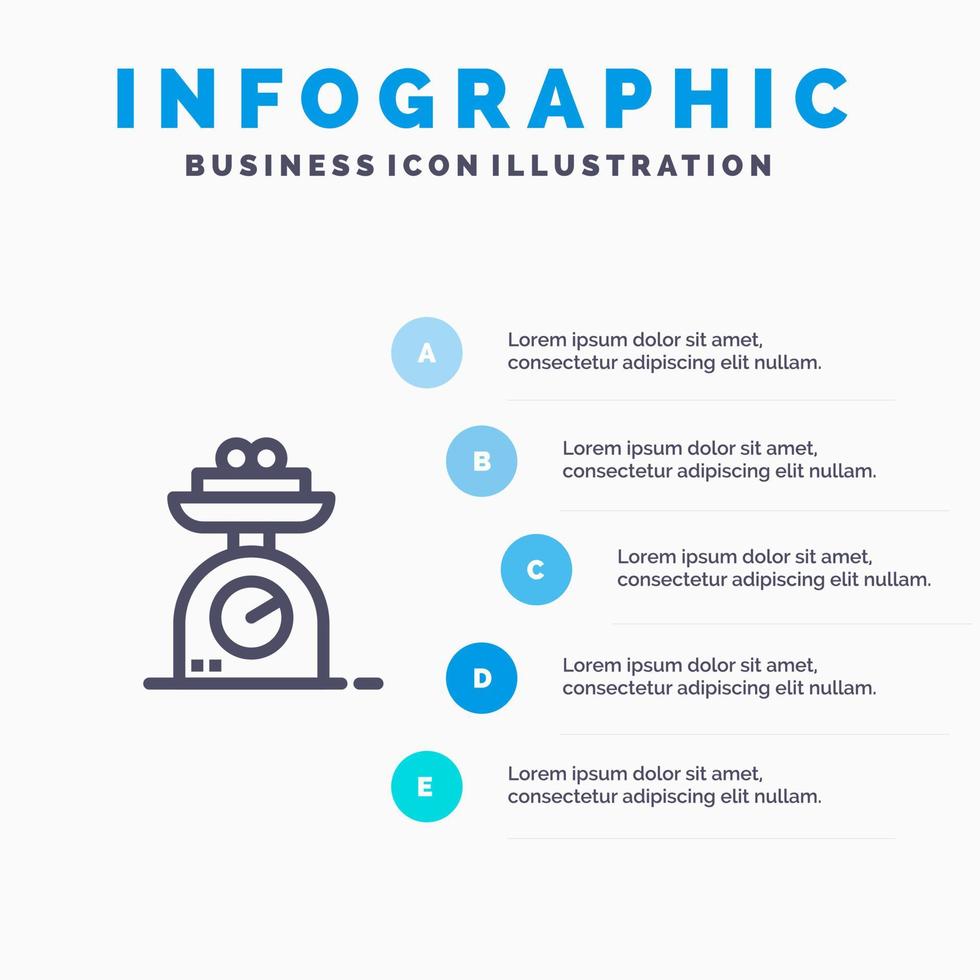 Machine Scale Weighing Weight Blue Infographics Template 5 Steps Vector Line Icon template