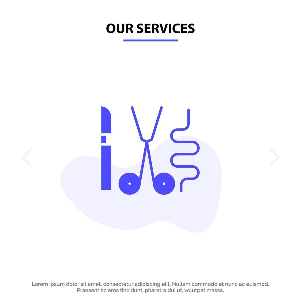 Our Services Instruments Surgery Tools Medical Solid Glyph Icon Web card Template vector