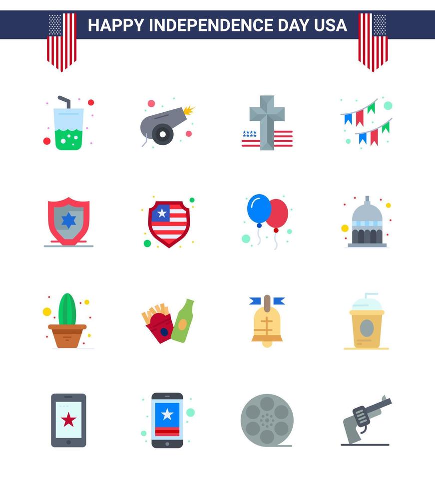 conjunto de 16 pisos vectoriales el 4 de julio, día de la independencia de estados unidos, como guirnaldas de protección, empavesados de fiesta americana, elementos de diseño vectorial editables del día de estados unidos vector