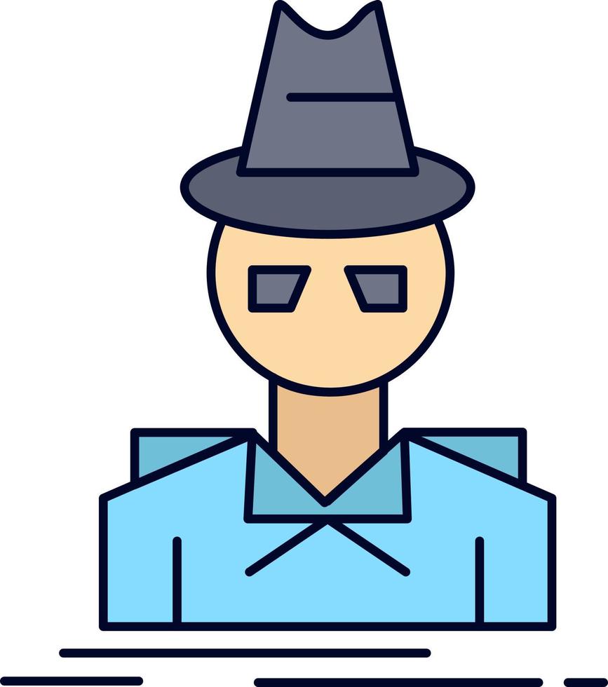 detective hacker incógnito espía ladrón vector de icono de color plano