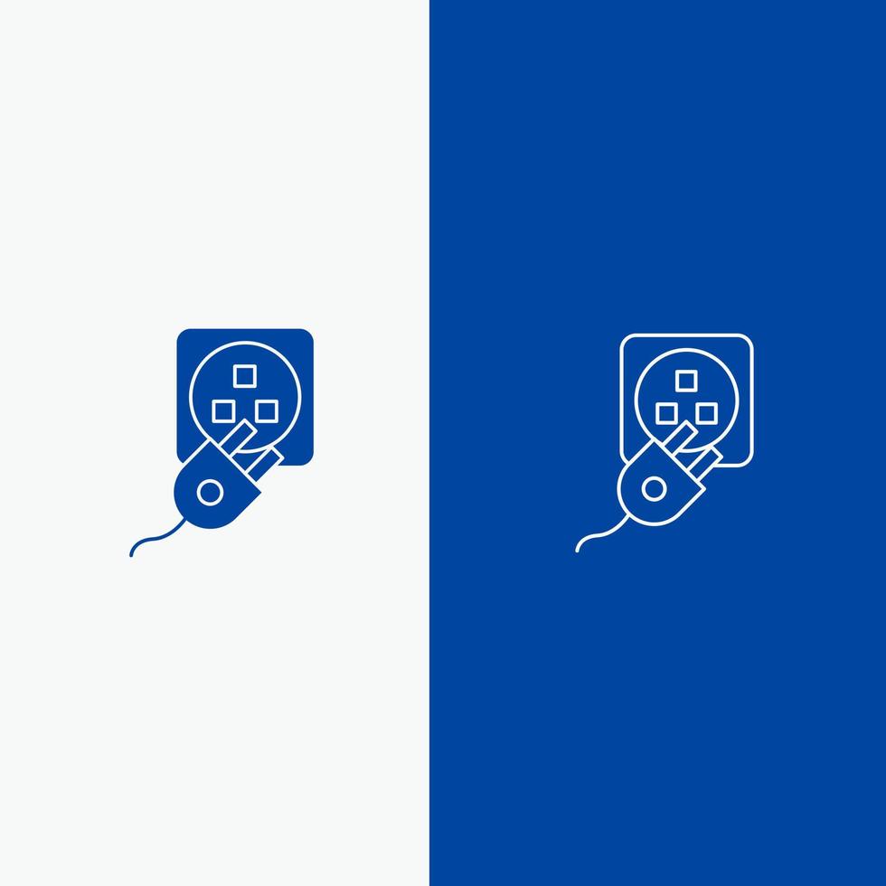 enchufe eléctrico cable eléctrico línea de carga y glifo icono sólido bandera azul línea y glifo icono sólido bandera azul vector