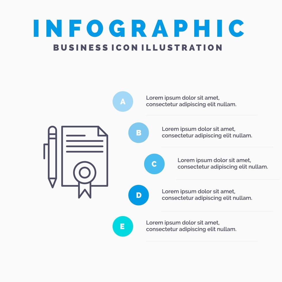 icono de línea de página de documentos de documento de documentos legales legales con fondo de infografía de presentación de 5 pasos vector