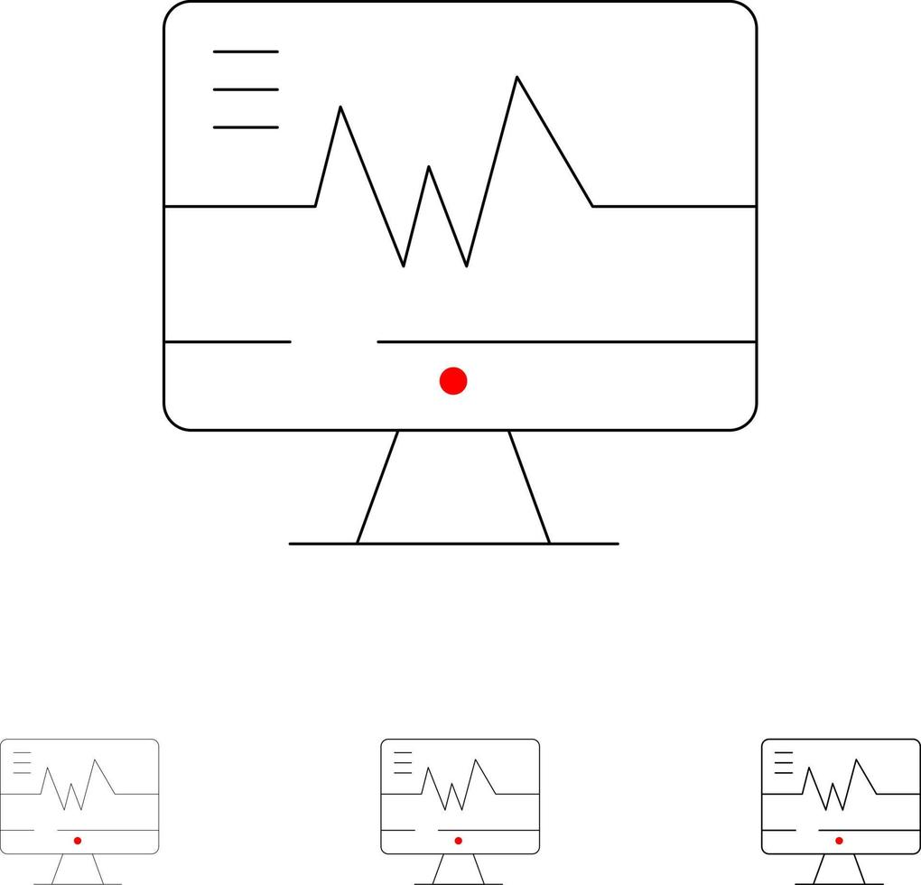 Medical Hospital Heart Heartbeat Bold and thin black line icon set vector