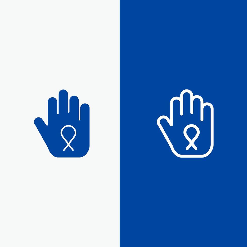 detener la línea de conciencia de la cinta de la mano y el icono sólido del glifo banner azul vector