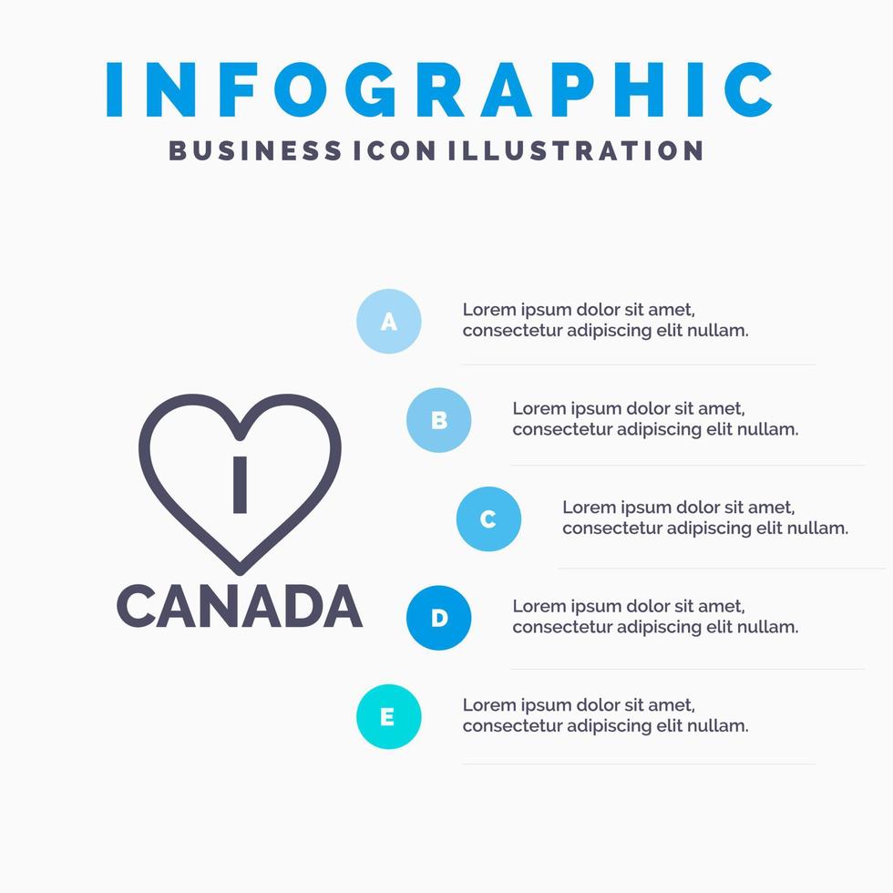 Love Heart Canada Line icon with 5 steps presentation infographics Background vector