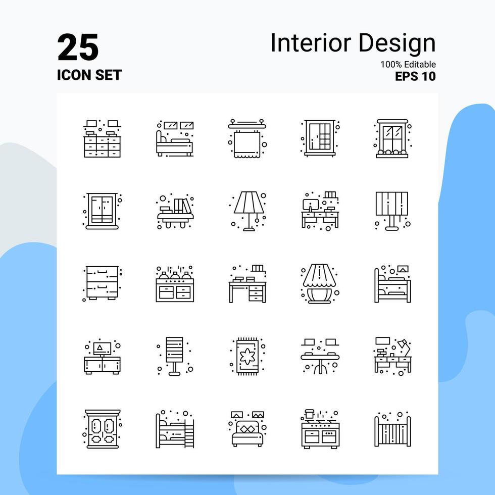 25 Interior Design Icon Set 100 Editable EPS 10 Files Business Logo Concept Ideas Line icon design vector