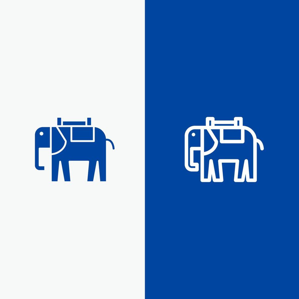 África elefante animal línea india y glifo icono sólido bandera azul línea y glifo icono sólido bandera azul vector