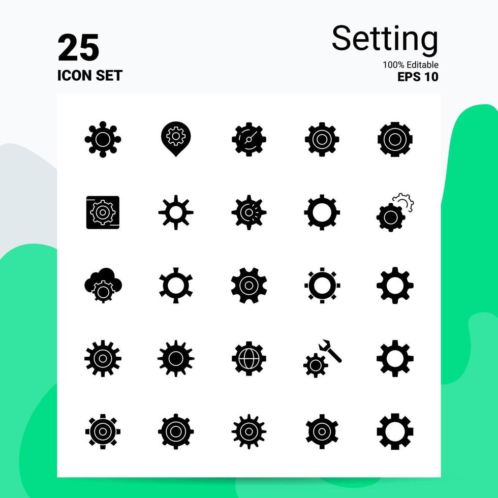 25 conjunto de iconos de configuración 100 archivos editables eps 10 ideas de concepto de logotipo de empresa diseño de icono de glifo sólido vector