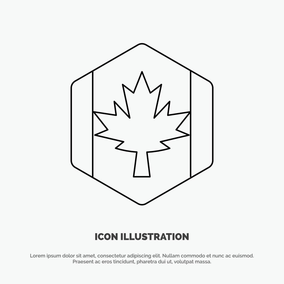 Flag Autumn Canada Leaf Maple Line Icon Vector