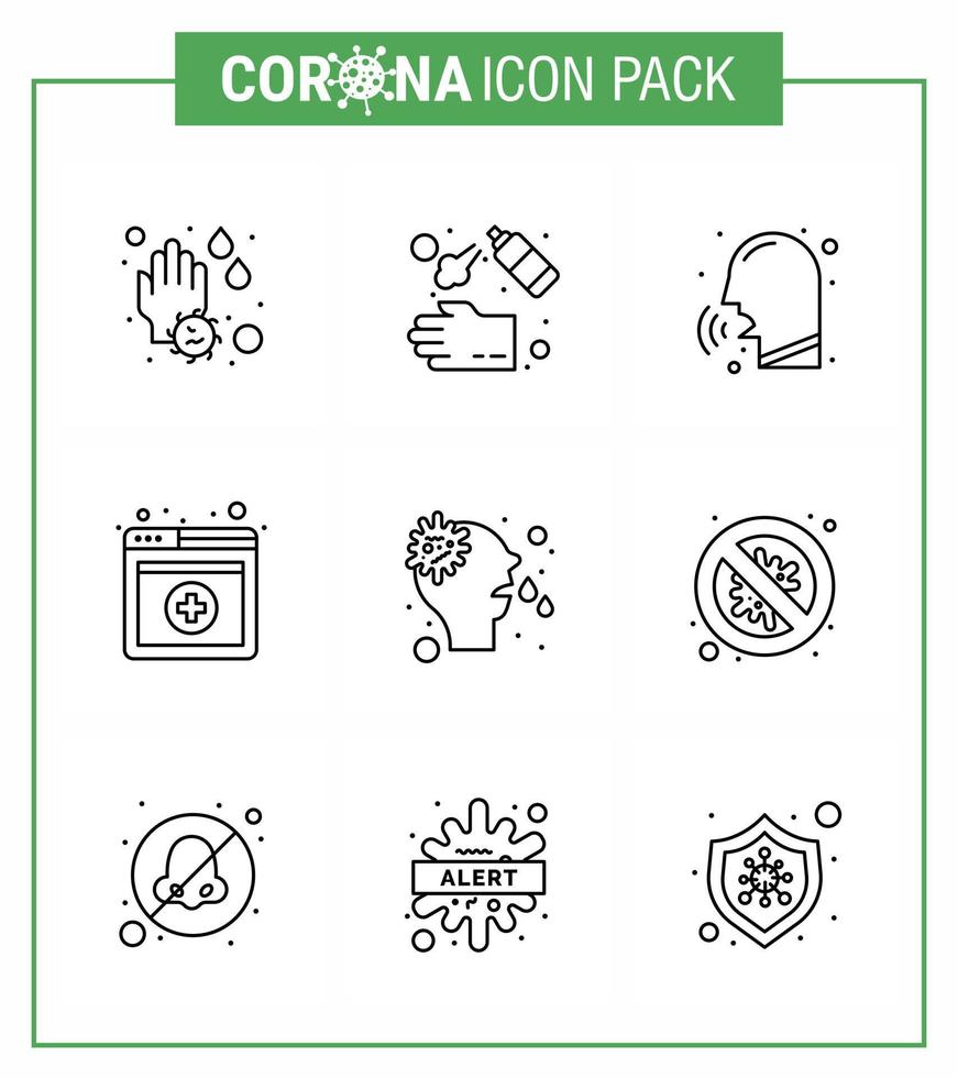 9 Line Set of corona virus epidemic icons such as allergy online wash medical couph viral coronavirus 2019nov disease Vector Design Elements