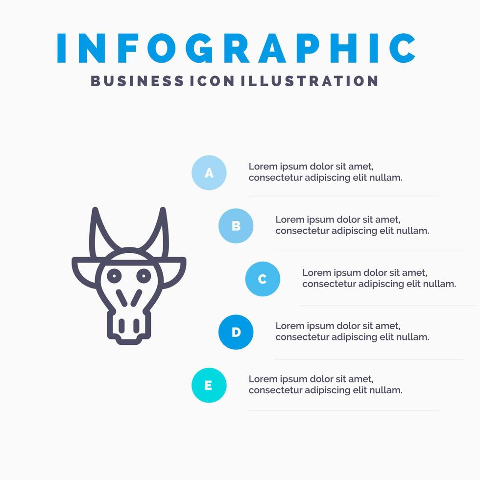 Adornment Animals Bull Indian Skull Line icon with 5 steps presentation infographics Background vector