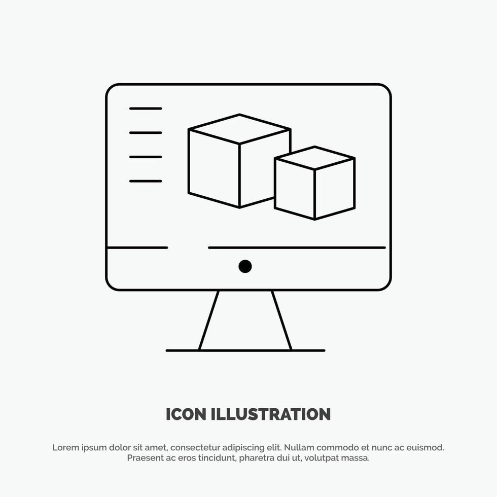 Computer Monitor Box Computing Vector Line Icon