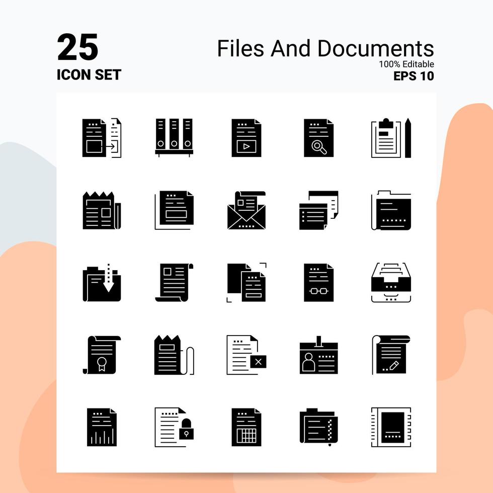 25 Files And Documents Icon Set 100 Editable EPS 10 Files Business Logo Concept Ideas Solid Glyph icon design vector