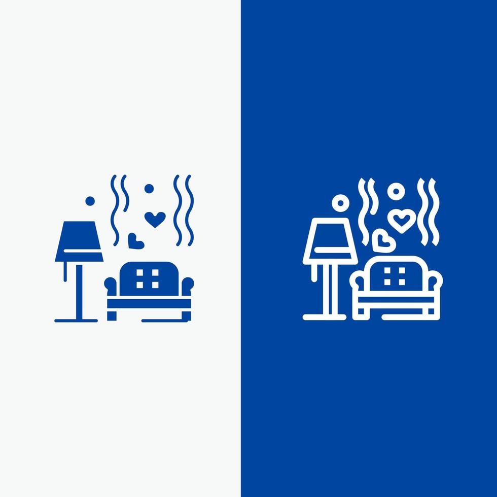 Lump Sofa Love Heart Wedding Line and Glyph Solid icon Blue banner Line and Glyph Solid icon Blue banner vector