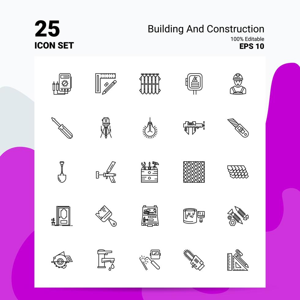 25 conjunto de iconos de construcción y construcción 100 archivos eps 10 editables concepto de logotipo de empresa ideas diseño de icono de línea vector