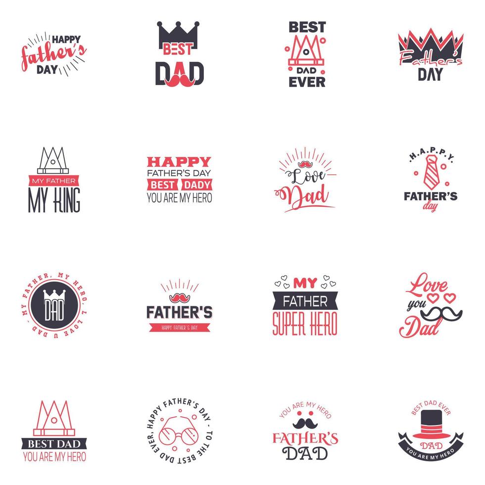 Set of fathers day 16 Black and Pink design elements Editable Vector Design Elements