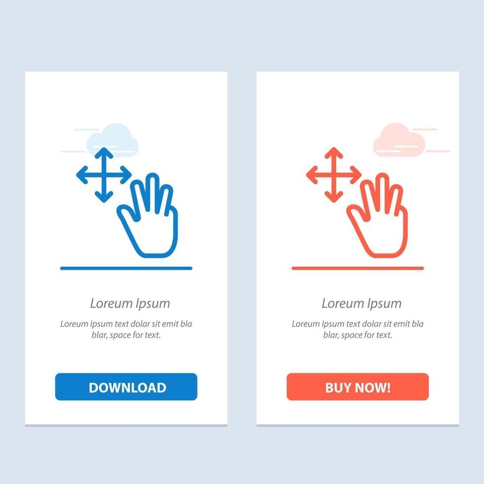 Three Finger Gestures Hold  Blue and Red Download and Buy Now web Widget Card Template vector