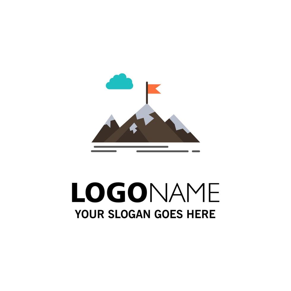 Achievement Aim Business Goal Mission Mountains Target Business Logo Template Flat Color vector
