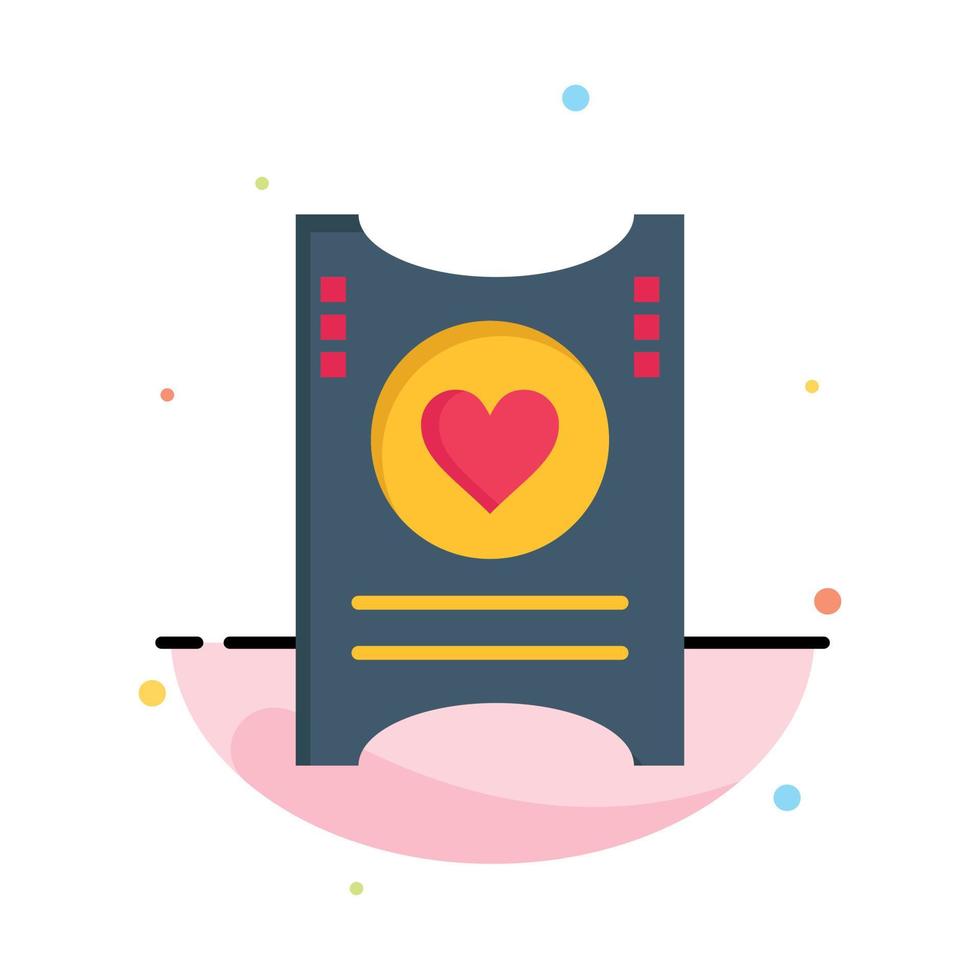 Ticket Love Heart Wedding Abstract Flat Color Icon Template vector