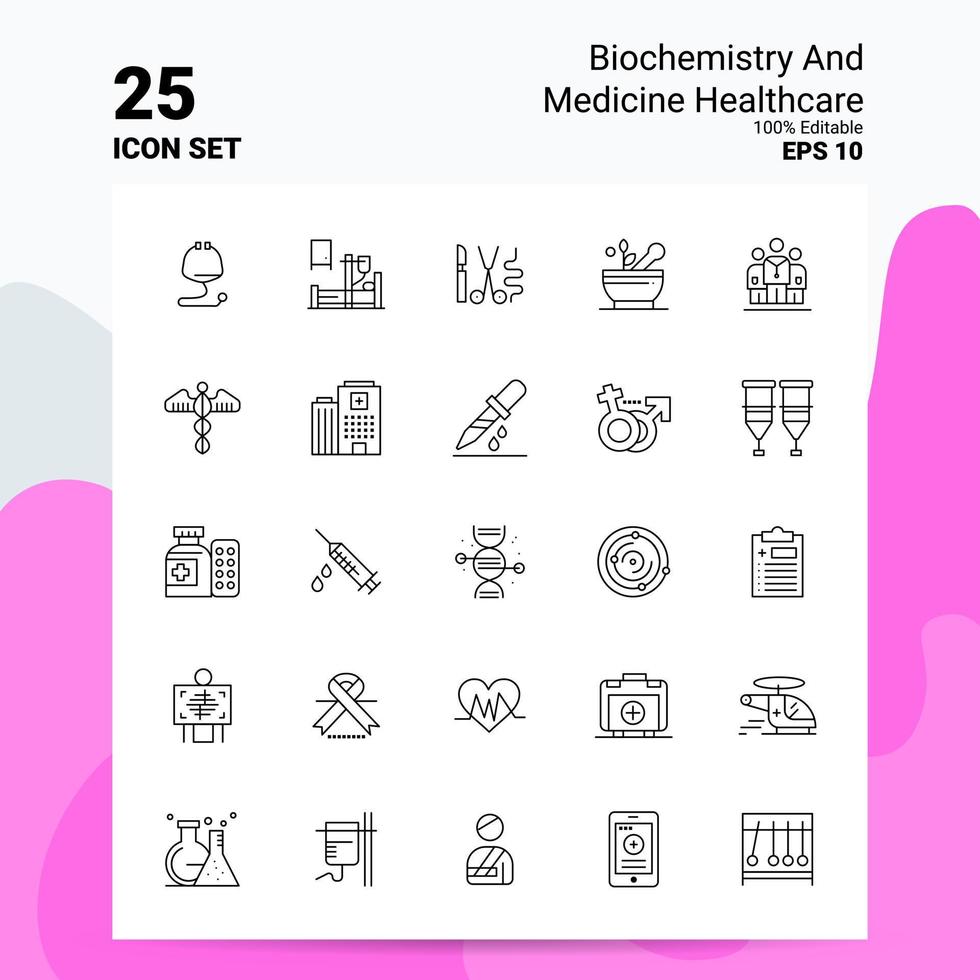 25 conjunto de iconos de bioquímica y medicina para el cuidado de la salud 100 archivos eps 10 editables concepto de logotipo de empresa ideas diseño de iconos de línea vector