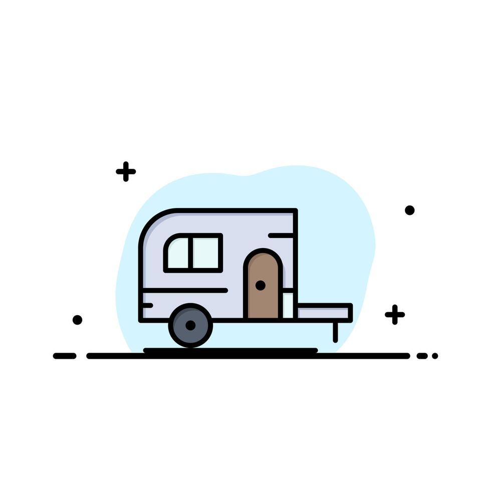Caravan Camping Camp Travel  Business Flat Line Filled Icon Vector Banner Template