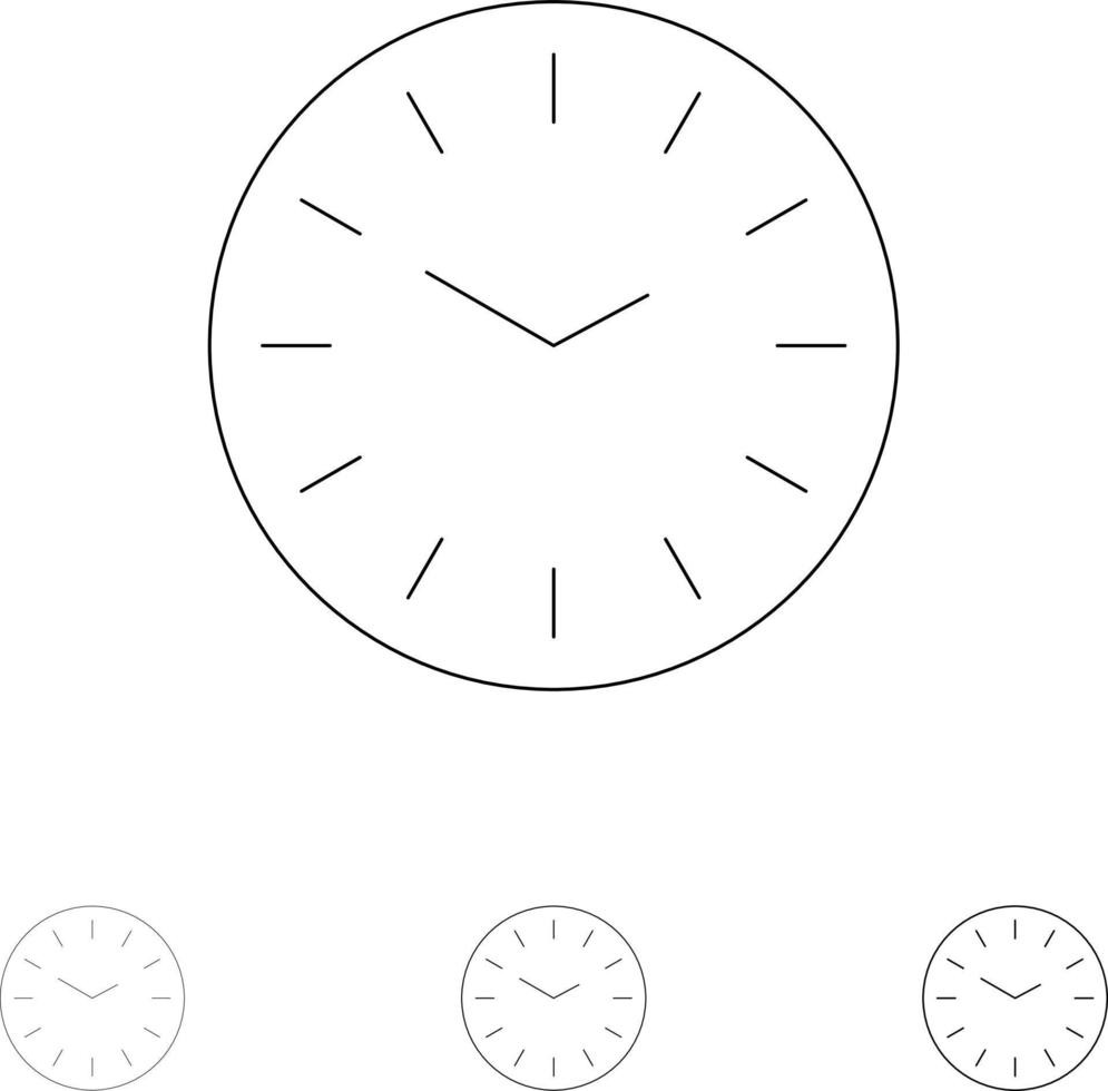 juego de iconos de línea negra audaz y delgada de limpieza de reloj de tiempo vector