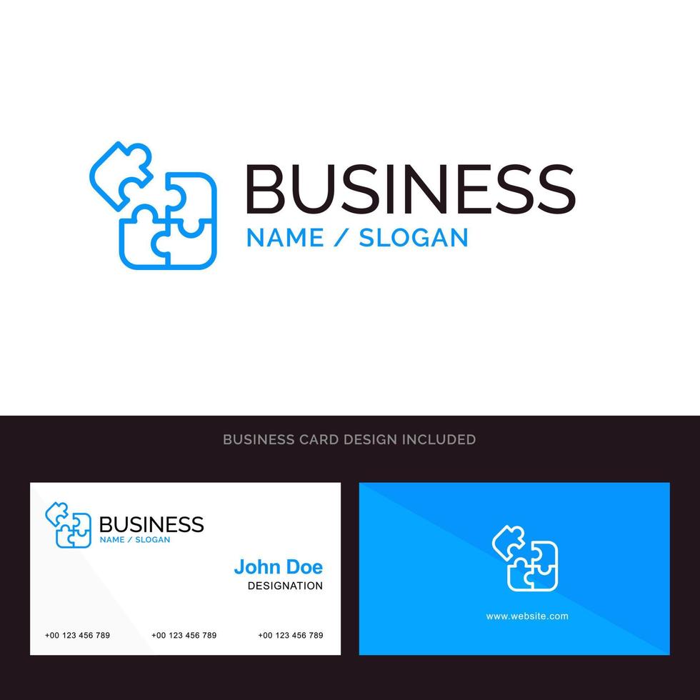 juego de negocios lógica rompecabezas cuadrado azul logotipo de empresa y plantilla de tarjeta de visita diseño frontal y posterior vector