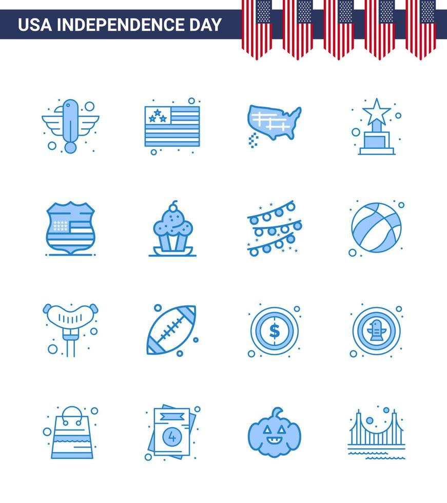 Editable Vector Line Pack of USA Day 16 Simple Blues of usa shield map trophy achievement Editable USA Day Vector Design Elements
