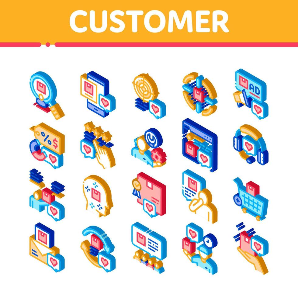 comprador viaje del cliente iconos isométricos establecer vector