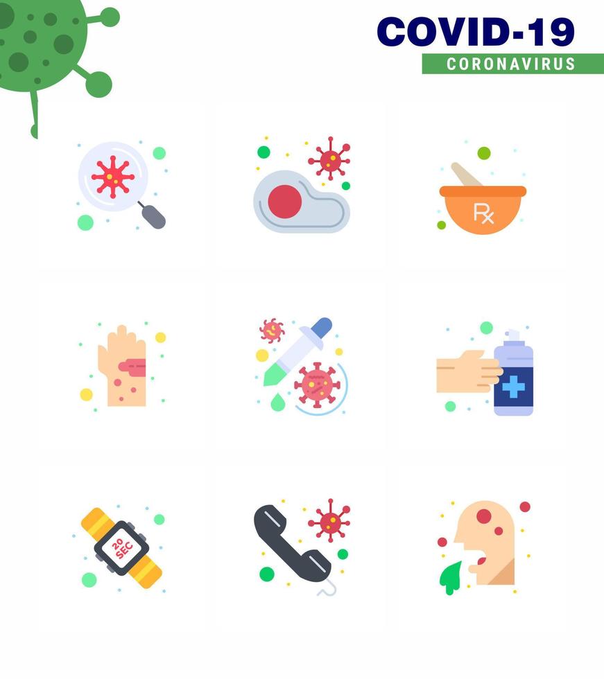 Coronavirus Awareness icon 9 Flat Color icons icon included hand dirty restaurant bacterial mixing viral coronavirus 2019nov disease Vector Design Elements