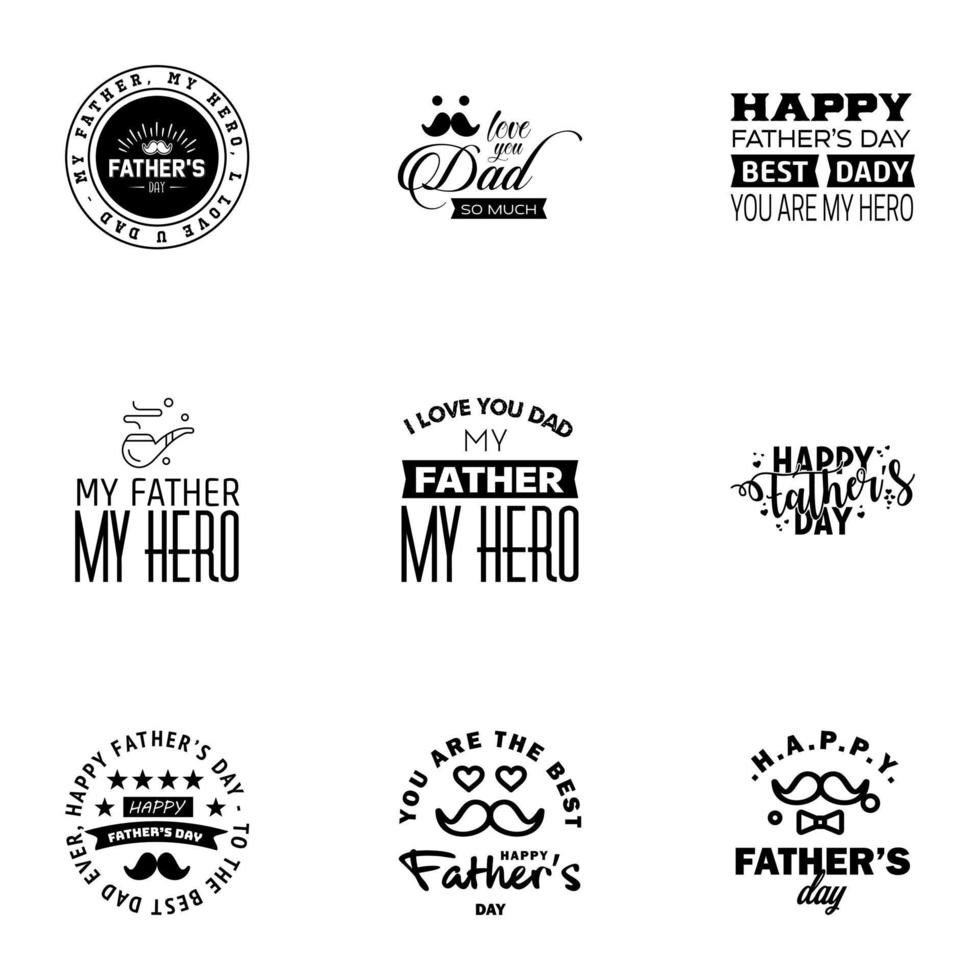 Happy fathers day 9 Black Lettering happy fathers day Editable Vector Design Elements